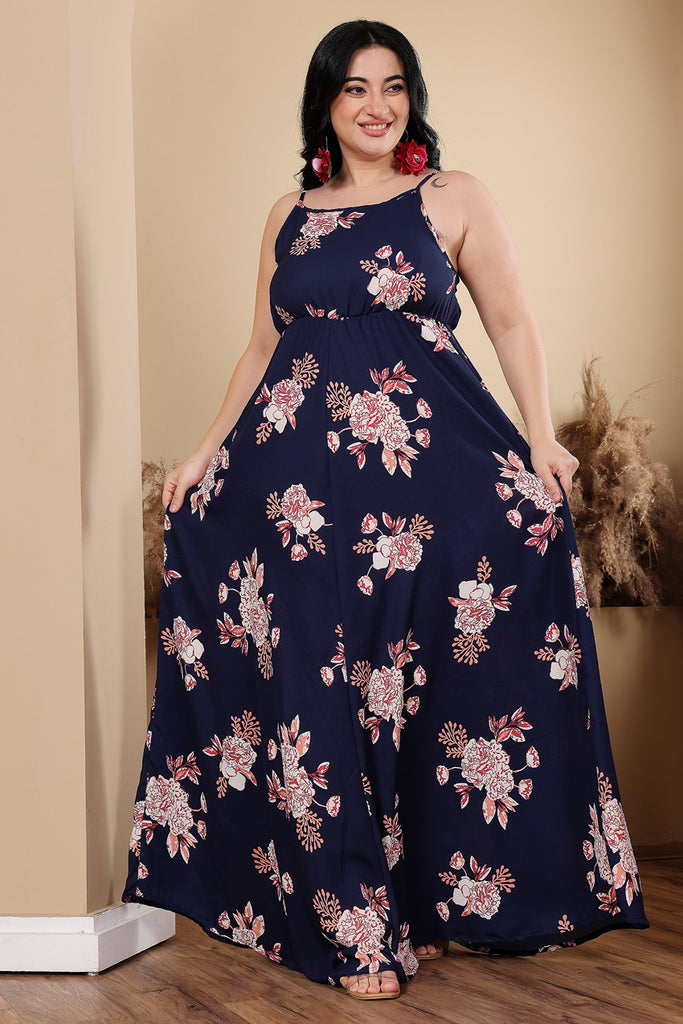 Model wearing Poly Crepe Maxi Dress with Pattern type: Floral-2