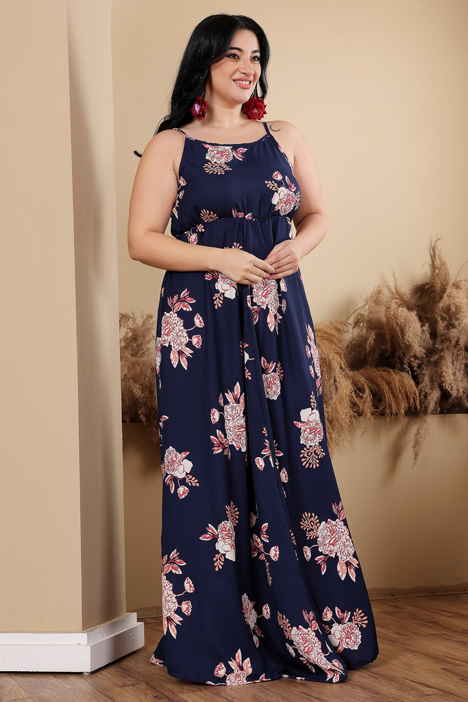 Model wearing Poly Crepe Maxi Dress with Pattern type: Floral-3