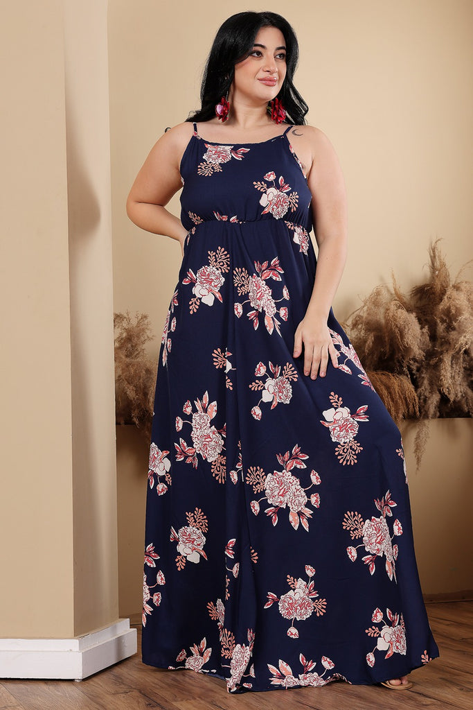 Model wearing Poly Crepe Maxi Dress with Pattern type: Floral-4