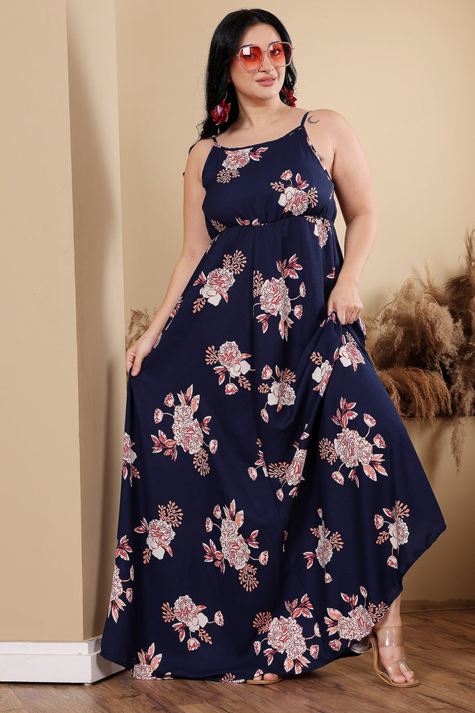 Model wearing Poly Crepe Maxi Dress with Pattern type: Floral-5