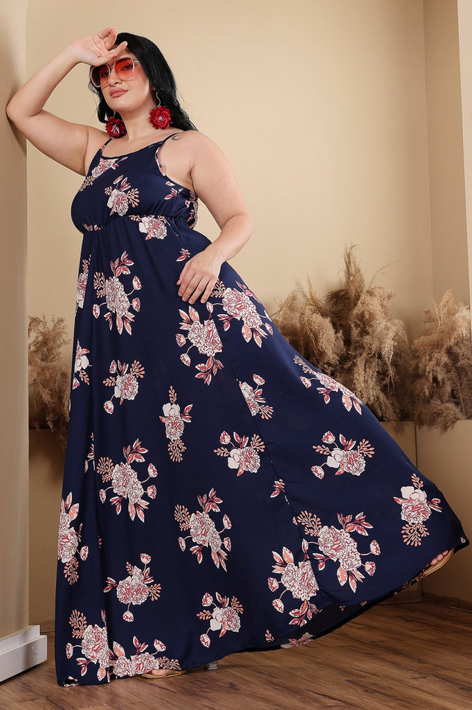 Model wearing Poly Crepe Maxi Dress with Pattern type: Floral-6