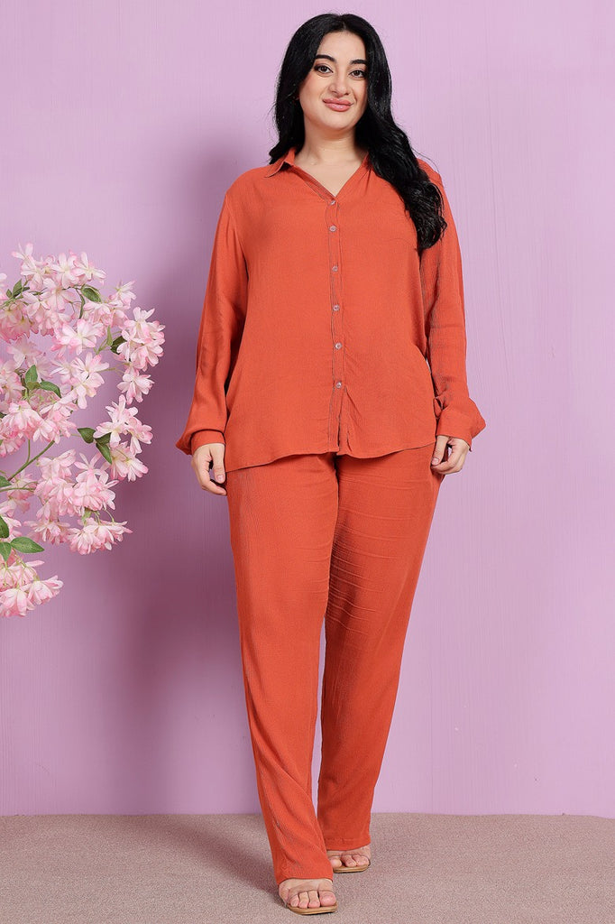 Model wearing Viscose Crepe Co-ord Sets with Pattern type: Solid-2