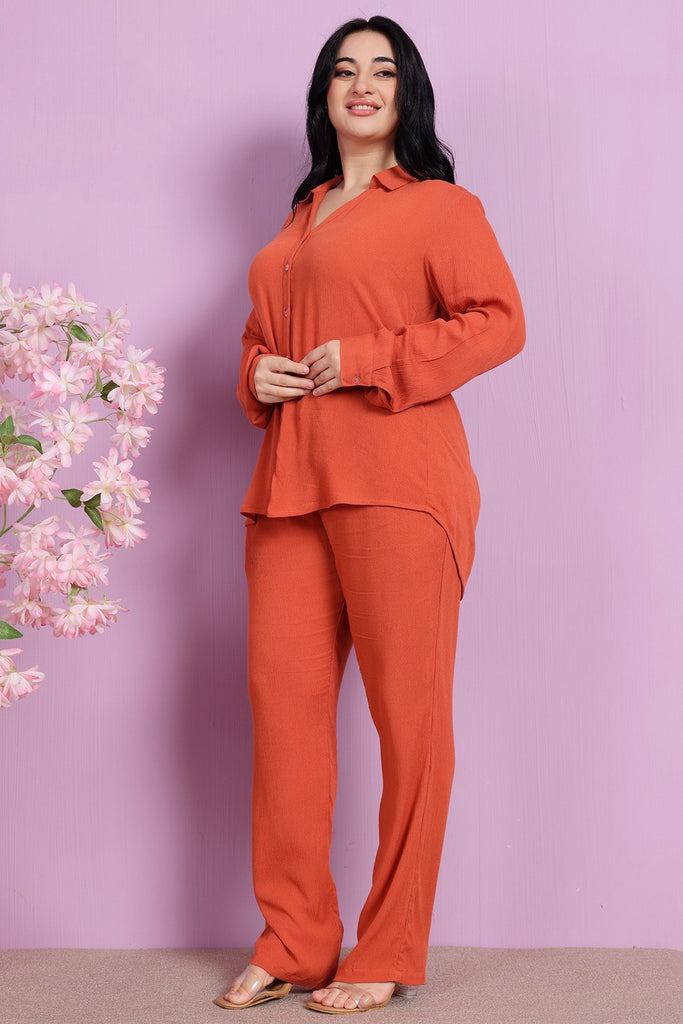 Model wearing Viscose Crepe Co-ord Sets with Pattern type: Solid-4