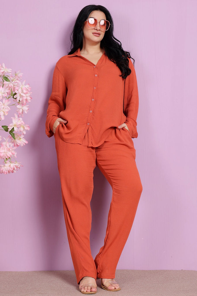 Model wearing Viscose Crepe Co-ord Sets with Pattern type: Solid-5