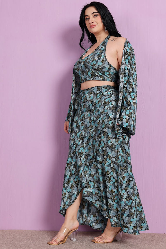 Model wearing Poly Crepe Co-ord Set with Pattern type: Floral-3