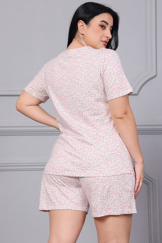 Model wearing Cotton Lycra Night Suit Set with Pattern type: Floral-1