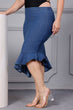 Denim Solid Asymmetric Skirt