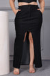 Black Solid Front Cut Skirt