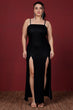 Black Solid Maxi Dress with Front Thigh Slits