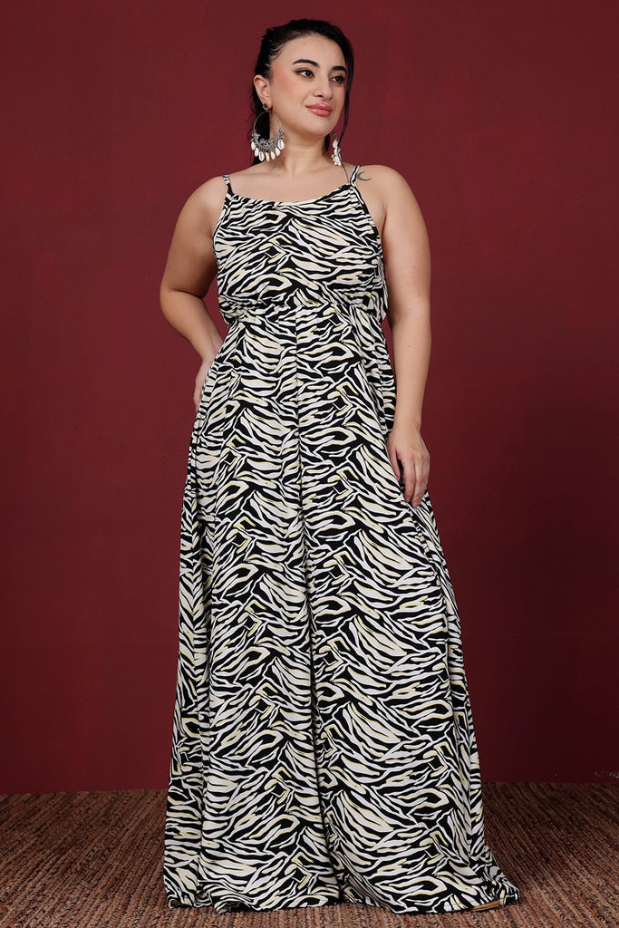 Model wearing Poly Crepe Maxi Dress with Pattern type: Striped-5