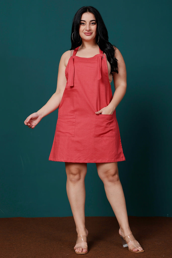 Model wearing Cotton Mini Dress with Pattern type: Solid-15