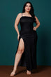 Black Solid Maxi Dress with Side Thigh Slit