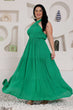 Green Solid Criss Cross Neck Maxi Dress