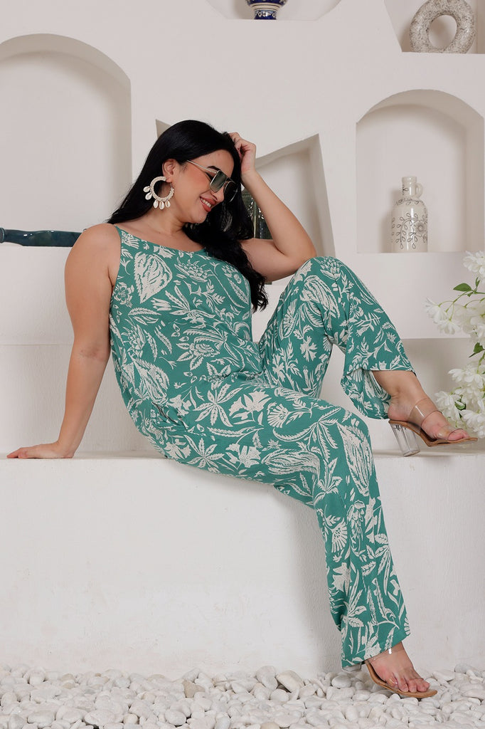 Model wearing Viscose Crepe Jumpsuit with Pattern type: Floral-13