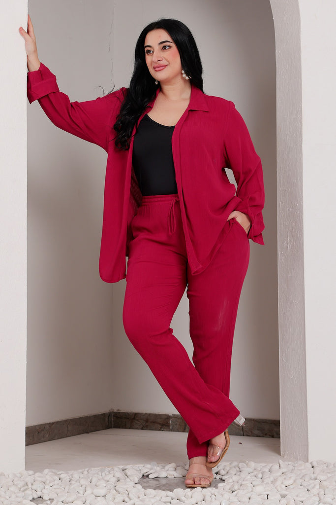 Model wearing Viscose Crepe Co-ord Sets with Pattern type: Solid-3