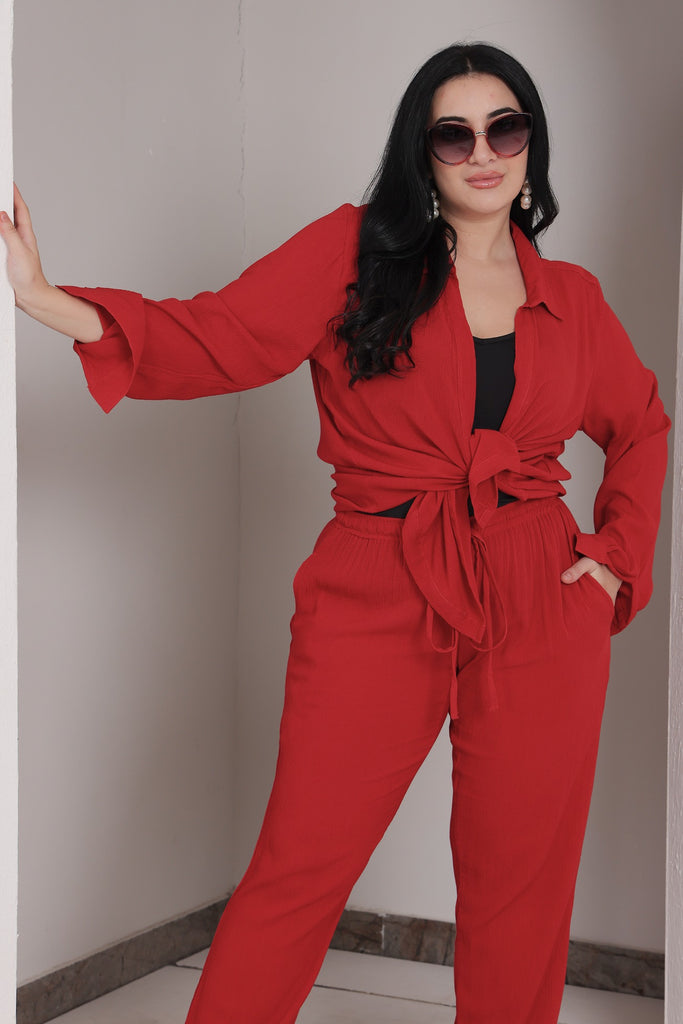 Model wearing Viscose Crepe Co-ord Sets with Pattern type: Solid-6