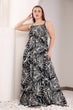 Black & White Leaf Printed Maxi Dress