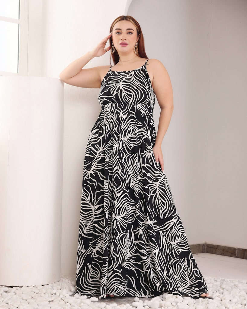 Model wearing Rayon Maxi Dress with Pattern type: Leaf-1