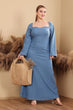 Denim Sweetheart Neck Maxi Dress