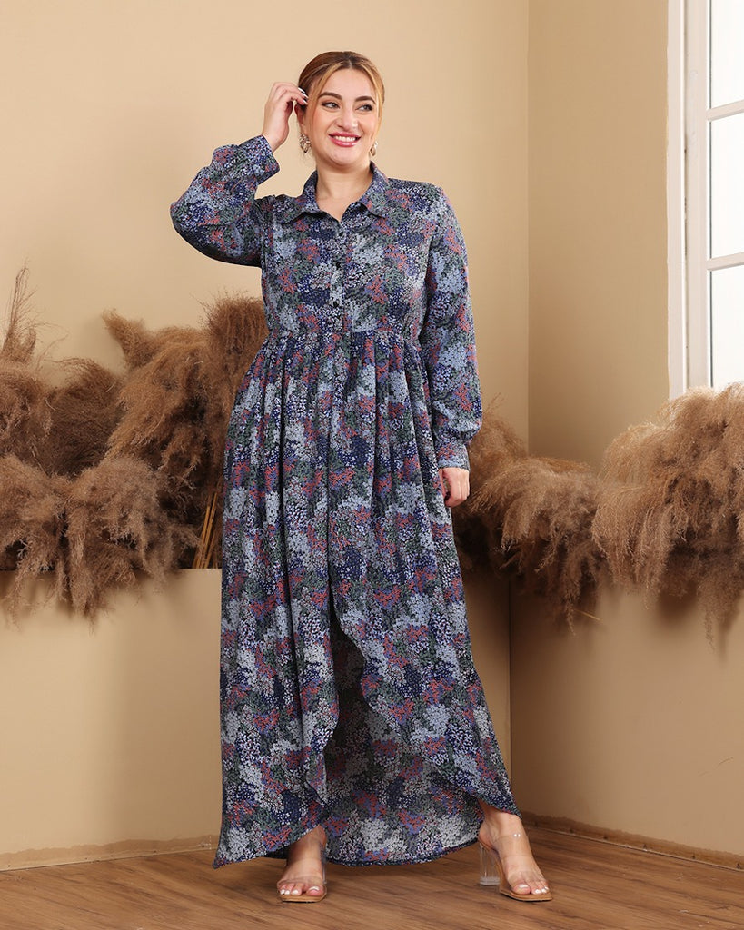 Model wearing Polyester Maxi Dress with Pattern type: Floral-3