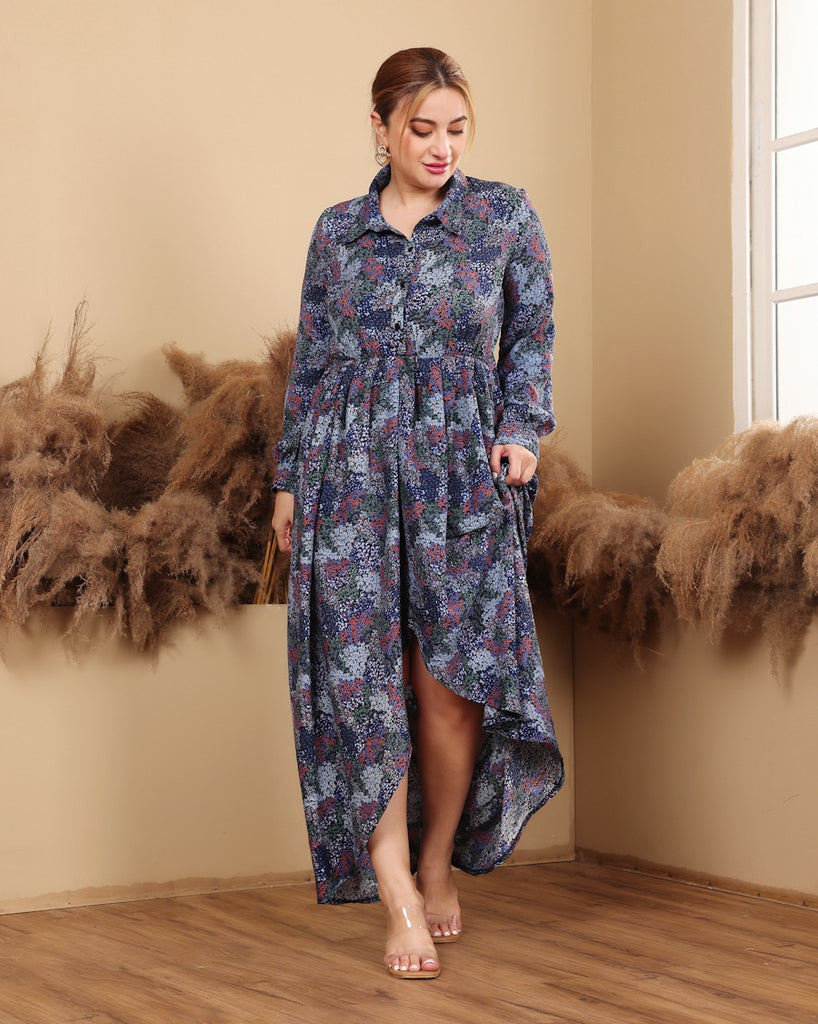 Model wearing Polyester Maxi Dress with Pattern type: Floral-4