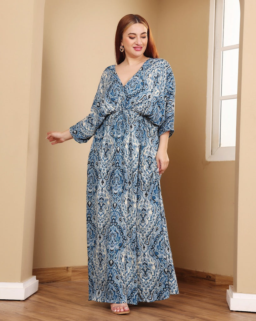 Model wearing Viscose Crepe Maxi Dress with Pattern type: Motif-2