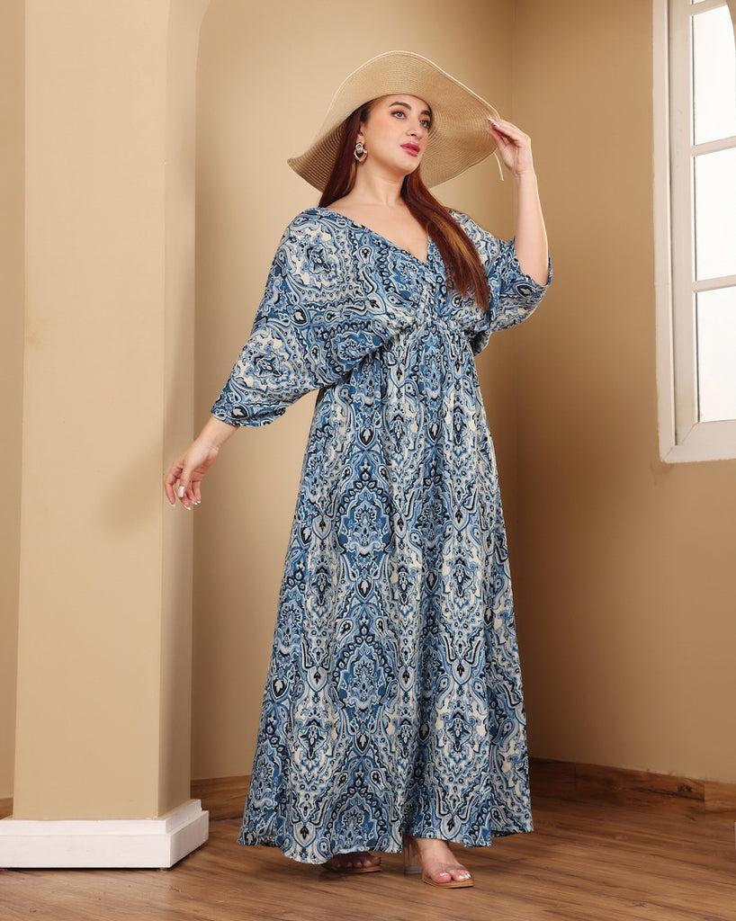 Model wearing Viscose Crepe Maxi Dress with Pattern type: Motif-6