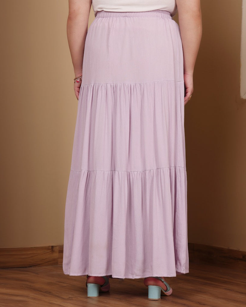 Model wearing Viscose Crepe Long Skirt with Pattern type: Solid-12