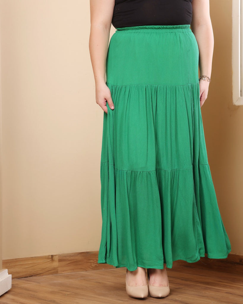 Model wearing Viscose Crepe Long Skirt with Pattern type: Solid-23