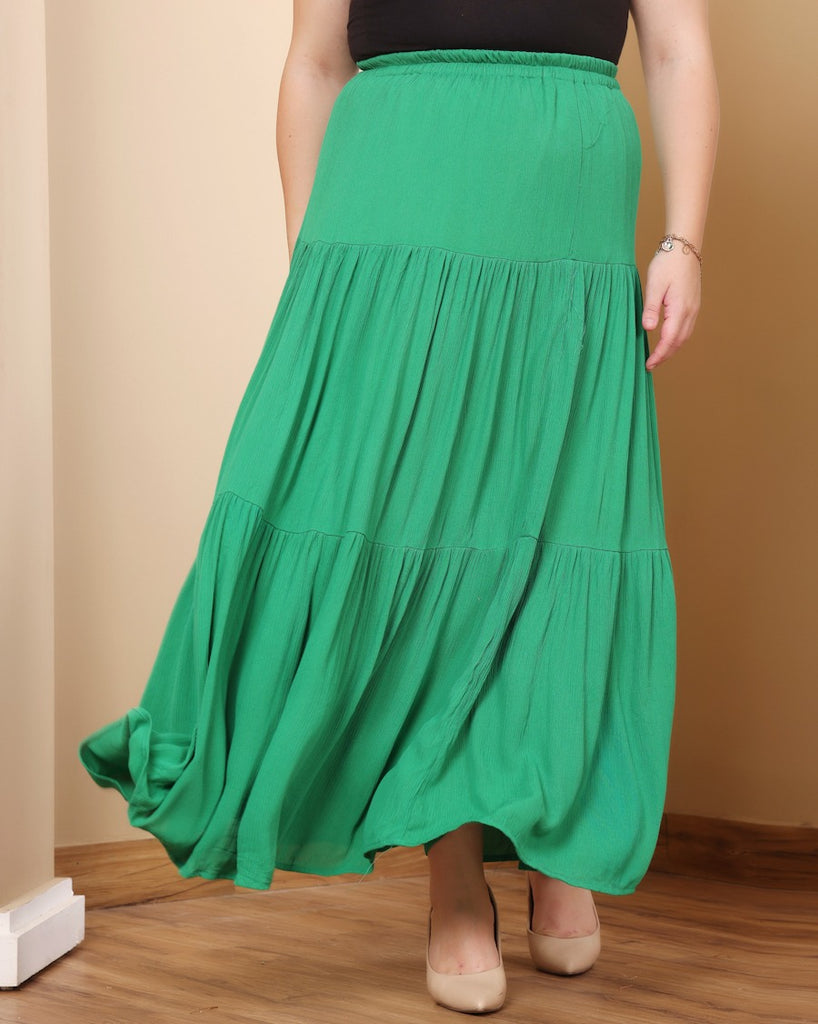 Model wearing Viscose Crepe Long Skirt with Pattern type: Solid-24