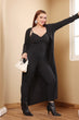 Black Solid Bodycon Jumpsuit with Long Shrug