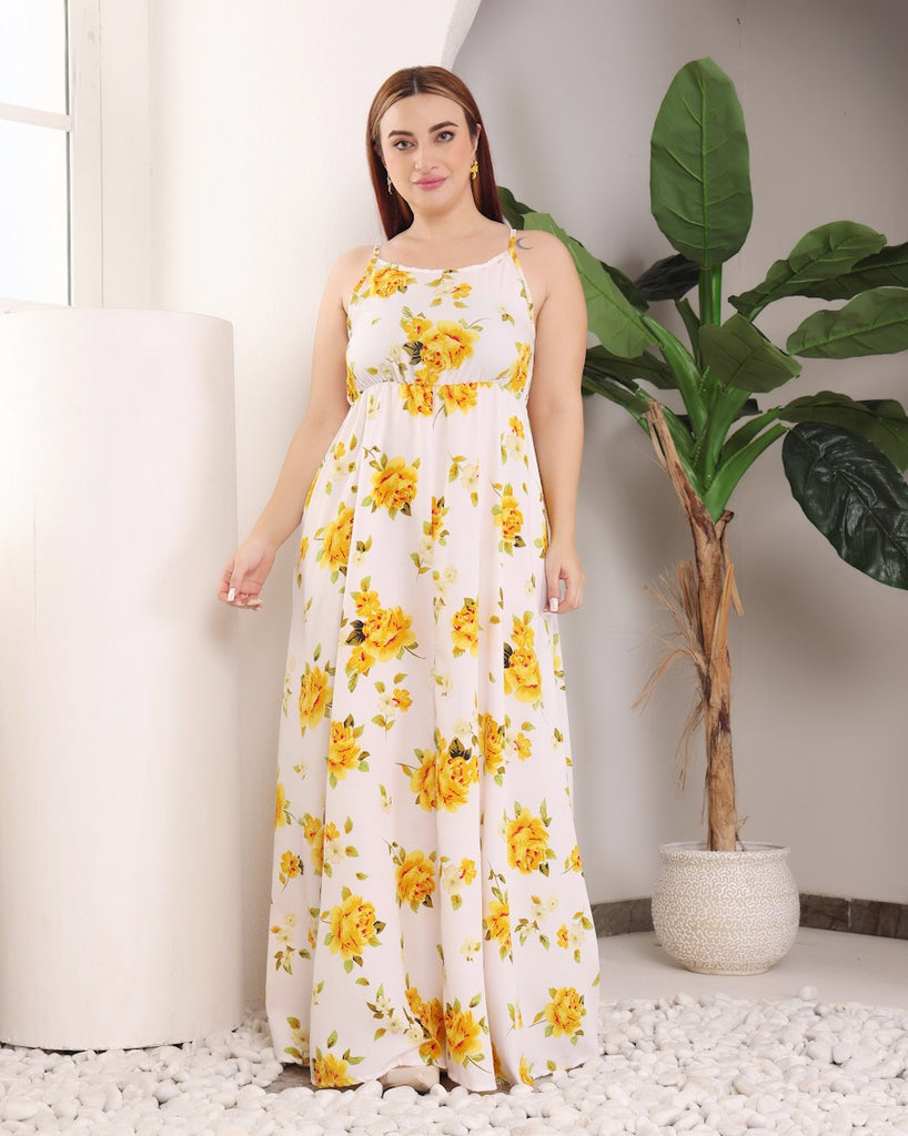 Model wearing Polyester Maxi Dress with Pattern type: Floral-1