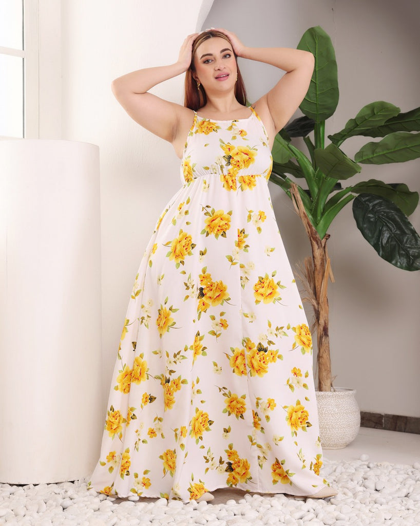 Model wearing Polyester Maxi Dress with Pattern type: Floral-3