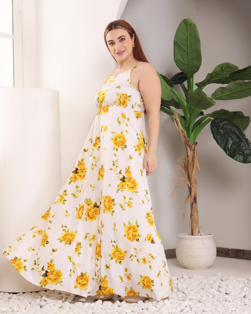 Model wearing Polyester Maxi Dress with Pattern type: Floral-4