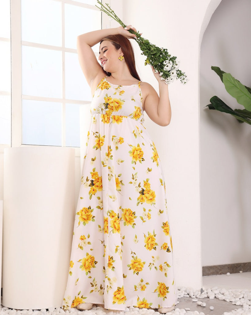 Model wearing Polyester Maxi Dress with Pattern type: Floral-6