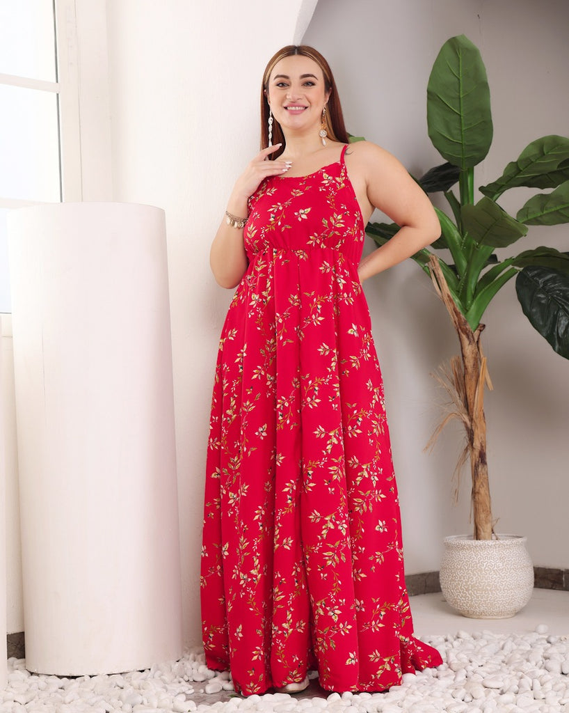 Model wearing Polyester Maxi Dress with Pattern type: Leaf-2