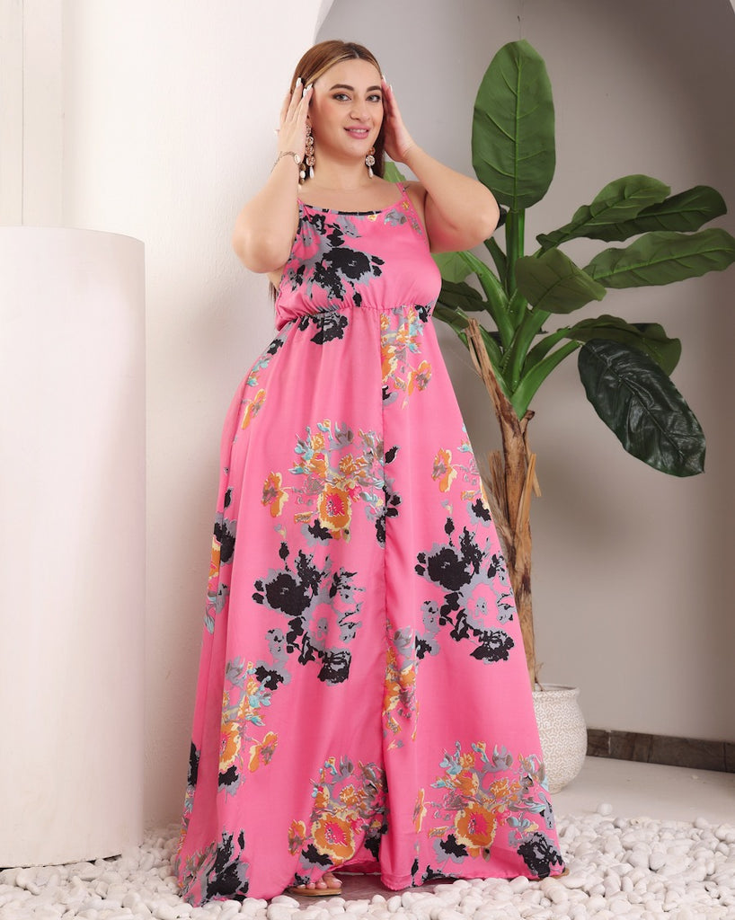 Model wearing Polyester Maxi Dress with Pattern type: Floral-3