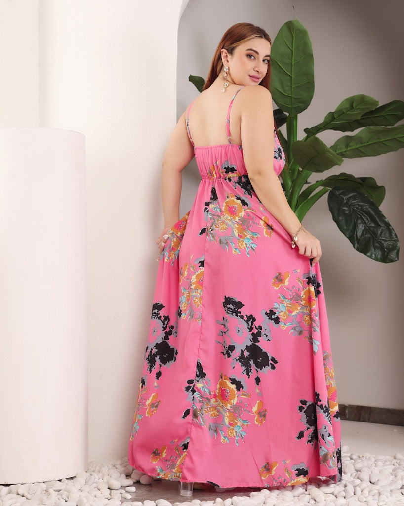 Model wearing Polyester Maxi Dress with Pattern type: Floral-5