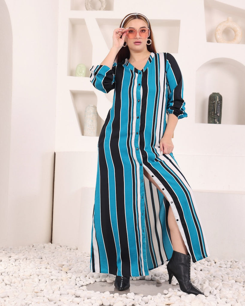 Model wearing Polyester Maxi Dress with Pattern type: Striped-4