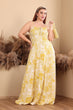 White & Yellow Maxi Dress with Ruched Neck