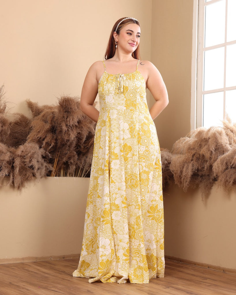 Model wearing Rayon Maxi Dress with Pattern type: Floral-3