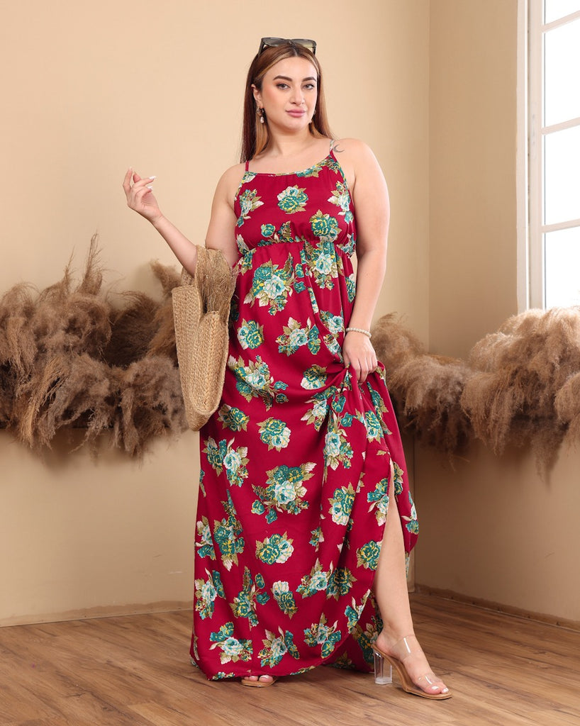 Model wearing Polyester Maxi Dress with Pattern type: Floral-1