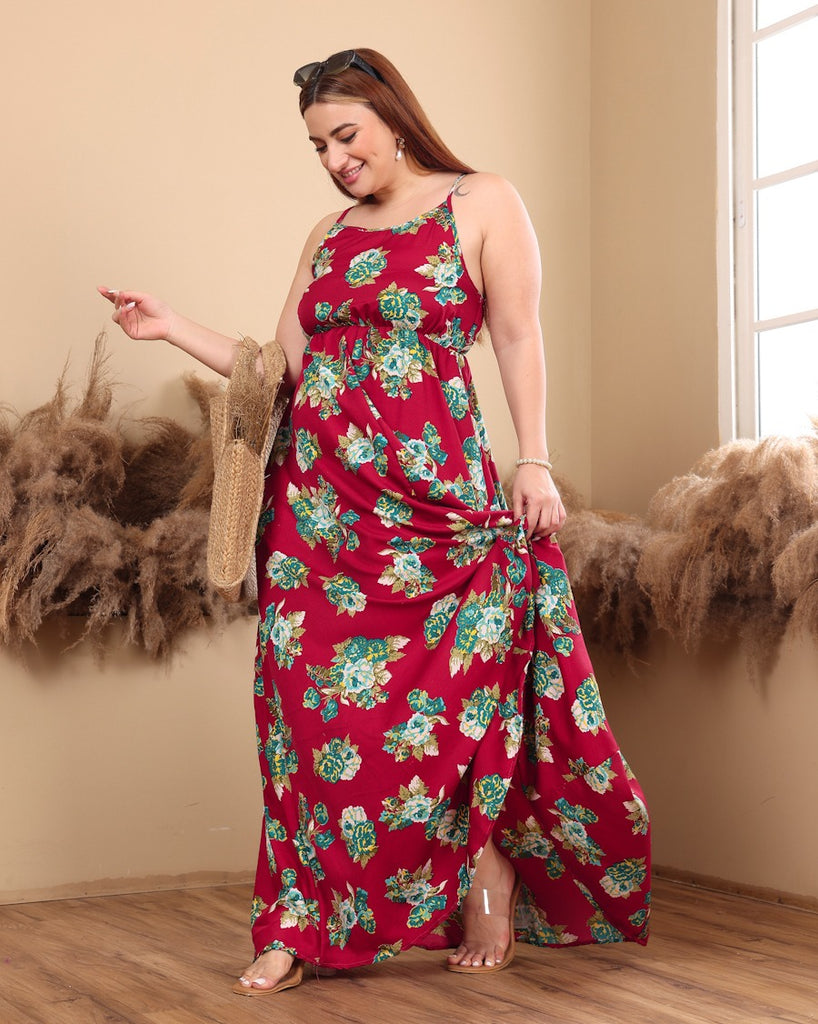 Model wearing Polyester Maxi Dress with Pattern type: Floral-2