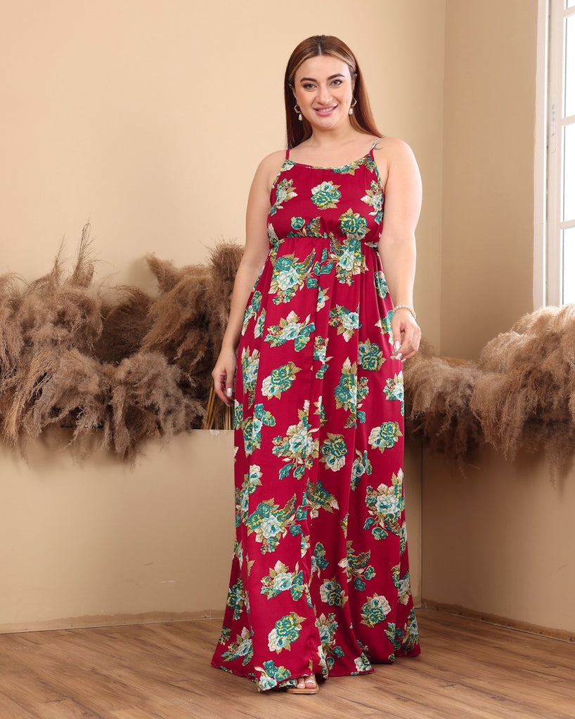 Model wearing Polyester Maxi Dress with Pattern type: Floral-3