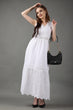 White Solid Frill Maxi Dress with Lace