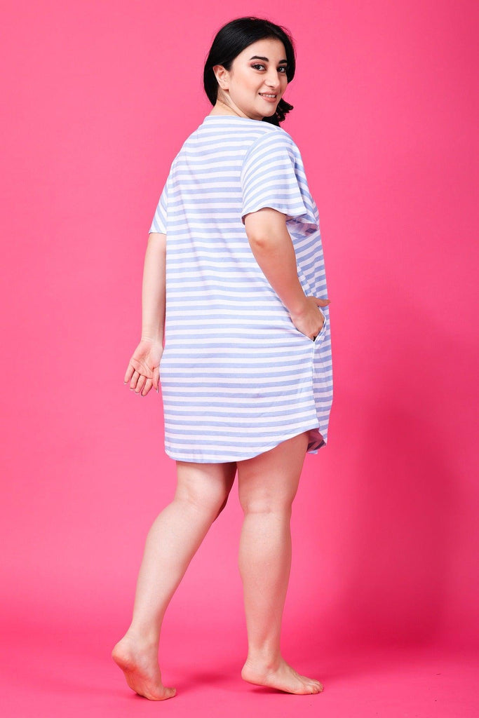 Model wearing Cotton Lycra Mini Night Dress with Pattern type: Striped-5