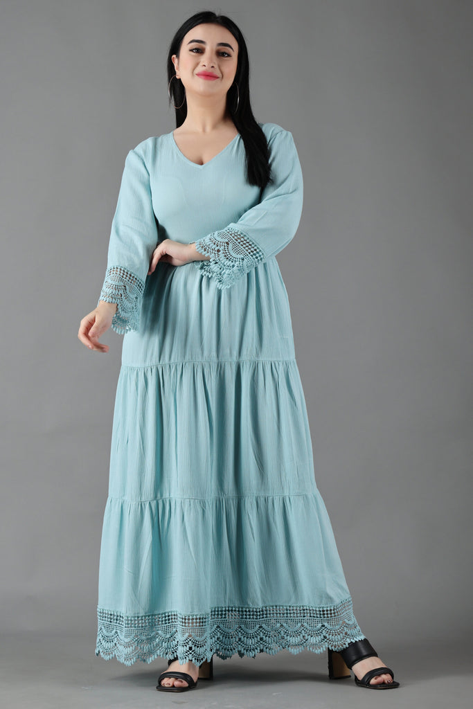 Model wearing Viscose Crepe Maxi Dress with Pattern type: Solid-12