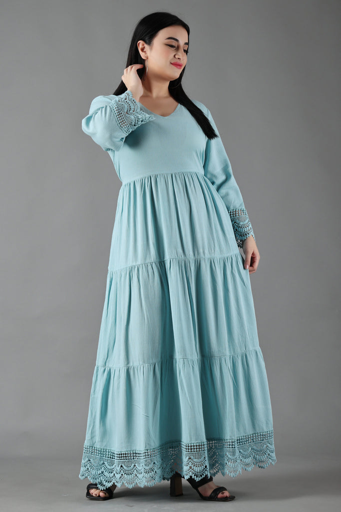 Model wearing Viscose Crepe Maxi Dress with Pattern type: Solid-11