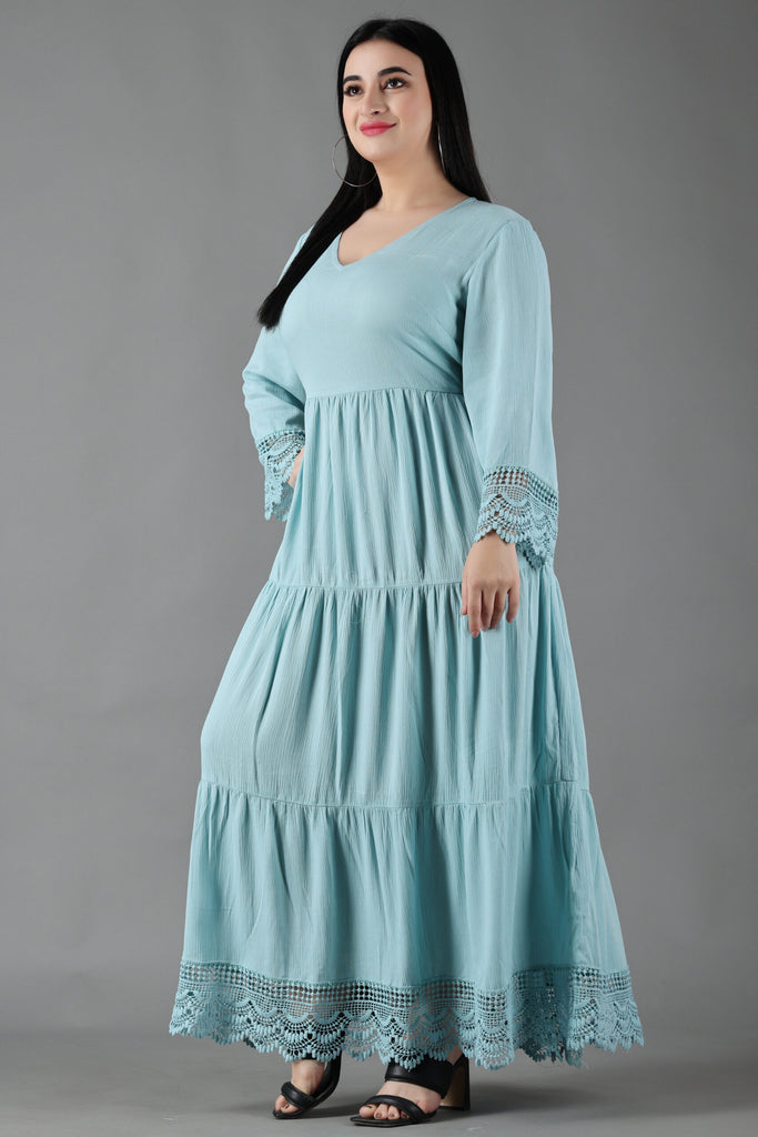 Model wearing Viscose Crepe Maxi Dress with Pattern type: Solid-10