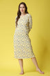 Yellow Floral Printed Ribbed Night Dress